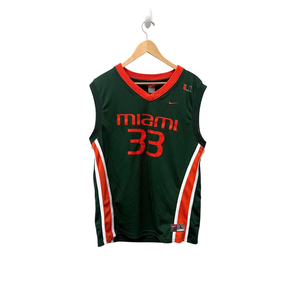 Nike Miami Hurricanes 33 Basketball‎ Jersey Green Orange Men's Large Vtg